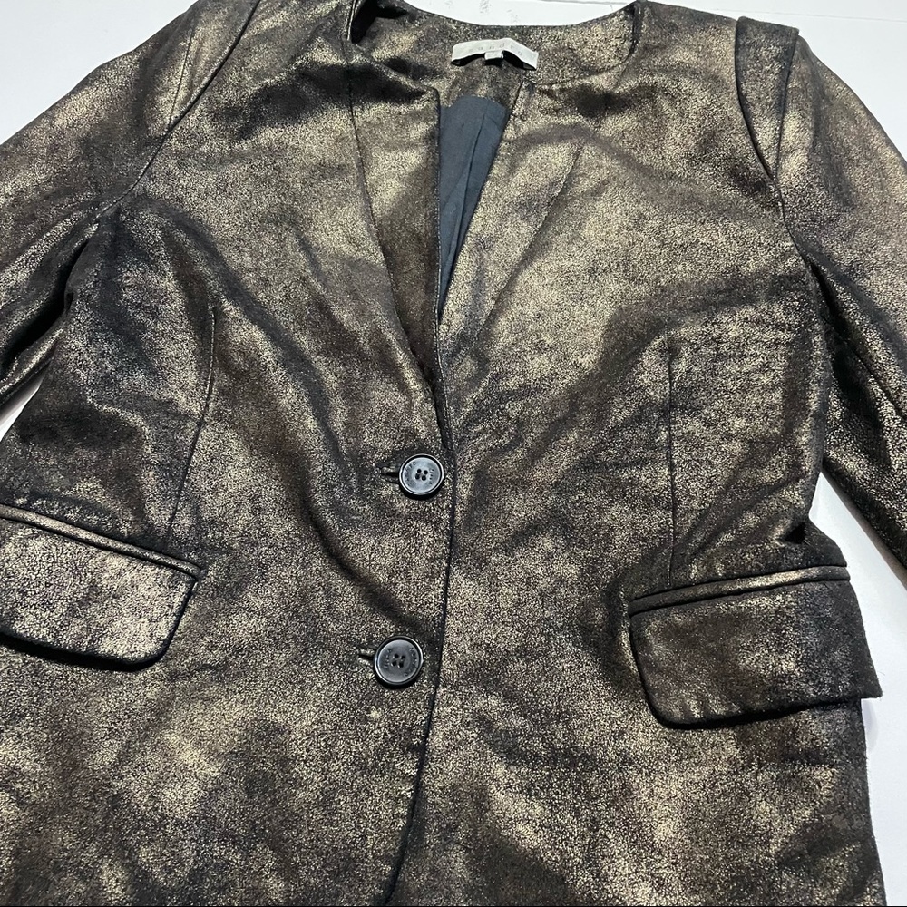 Sandro Designer 100% Goat Leather Blazer Suit Jacket w/ Shoulder Pads Small - Picture 4 of 7